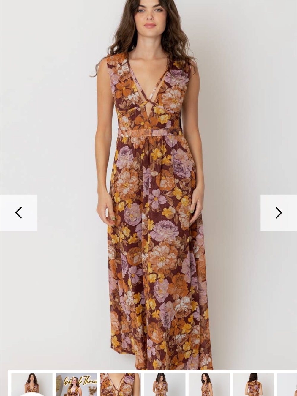 Sleeveless Floral V-Neck Maxi Dress - Brown & Purple
